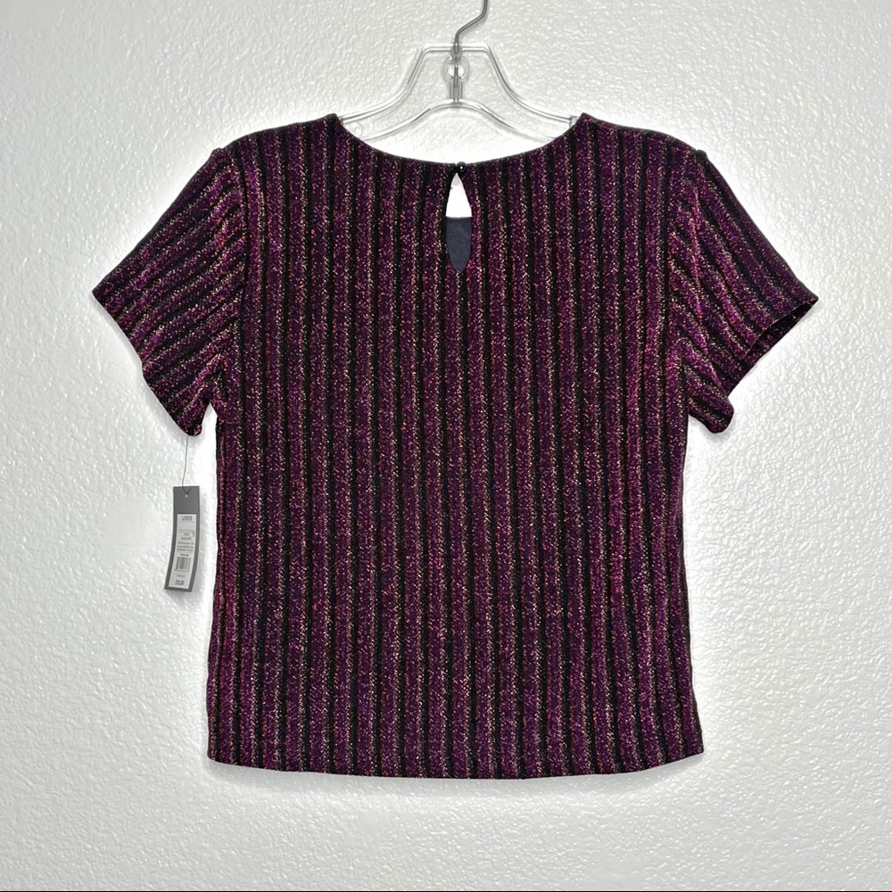 Art Class Purple Blouse Girls Size Large Lined Top Short Sleeve Metallic Knit